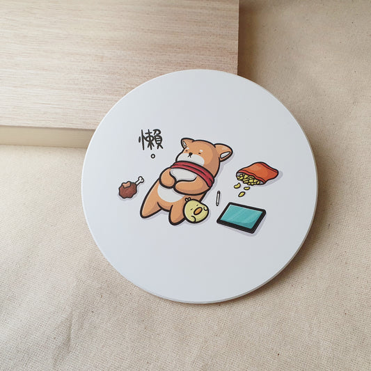 【武士汪汪】鶯歌陶瓷吸水杯墊-懶懶不想動