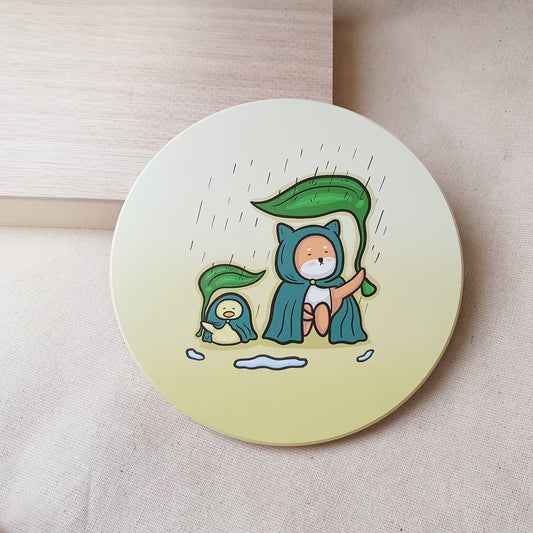 【武士汪汪】鶯歌陶瓷吸水杯墊-一起避雨吧!