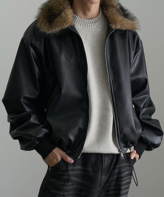 【Art re A】welise 質感PU皮革x可拆式毛領飛行外套