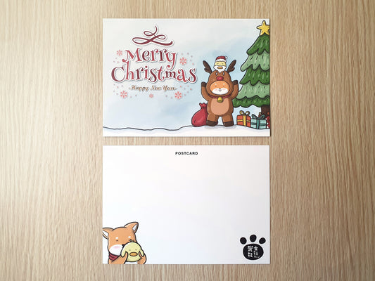 【武士汪汪】插畫商品 明信片-金勾杯!聖誕節快樂