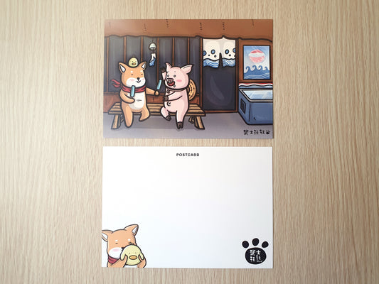 【武士汪汪】插畫商品 明信片-炎炎夏日一起吃支冰消暑吧!