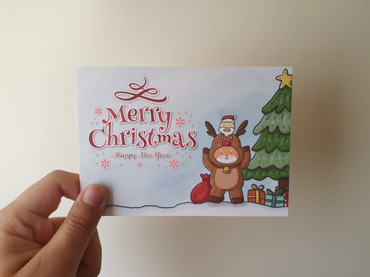 【武士汪汪】插畫商品 明信片-金勾杯!聖誕節快樂