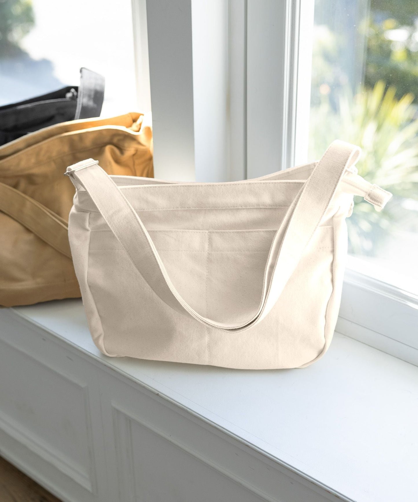 【GLOBAL WORK】2WAY 簡約拉鍊帆布斜背包 M