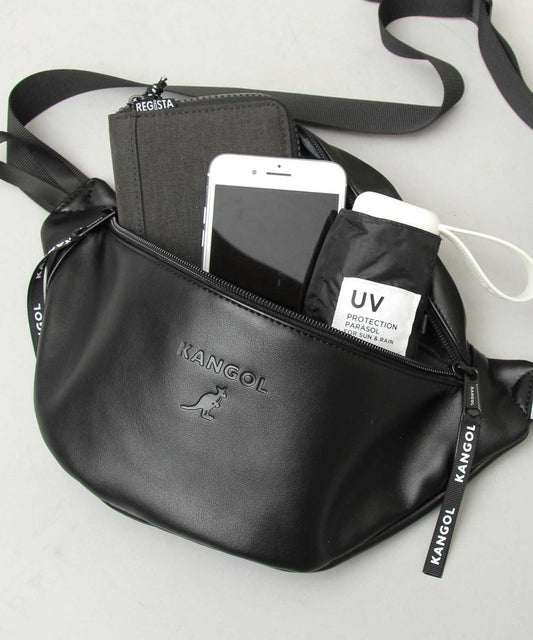 【A.M.S.】KANGOL聯名款 PU皮革質感簡約腰包/胸包