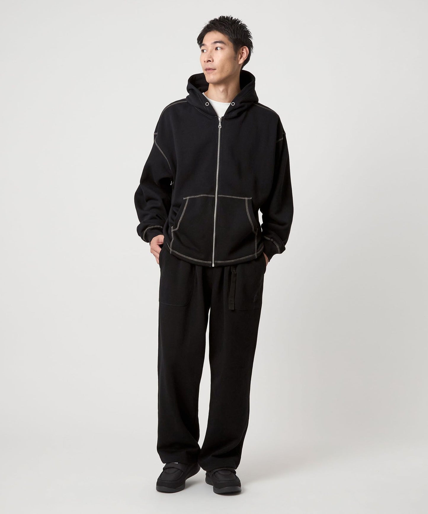 【GLR】縫線設計 保暖刷毛抽繩拉鍊連帽外套