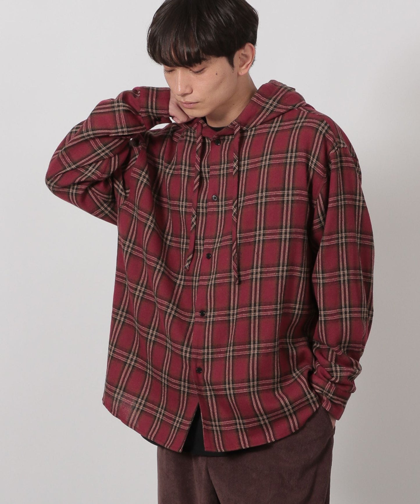 【LAKOLE】格紋連帽長袖襯衫