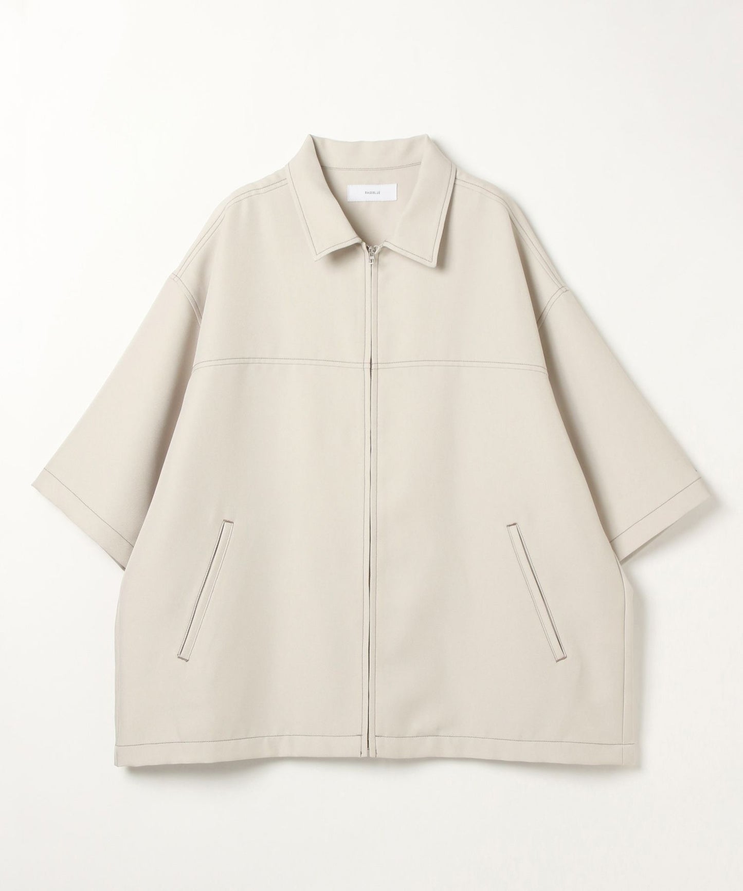 【RAGEBLUE】 雙色縫線Oversize寬版短袖拉鍊襯衫