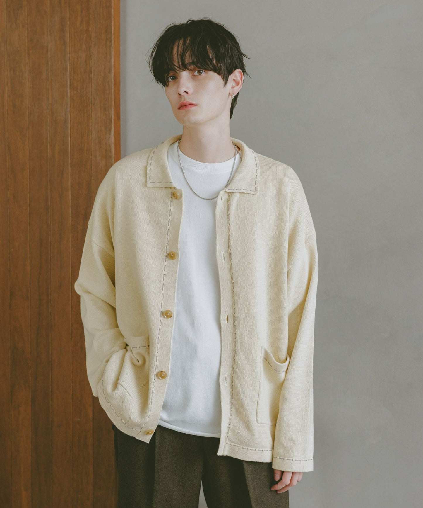 【RAGEBLUE】 時尚簡約雙色縫線開襟衫