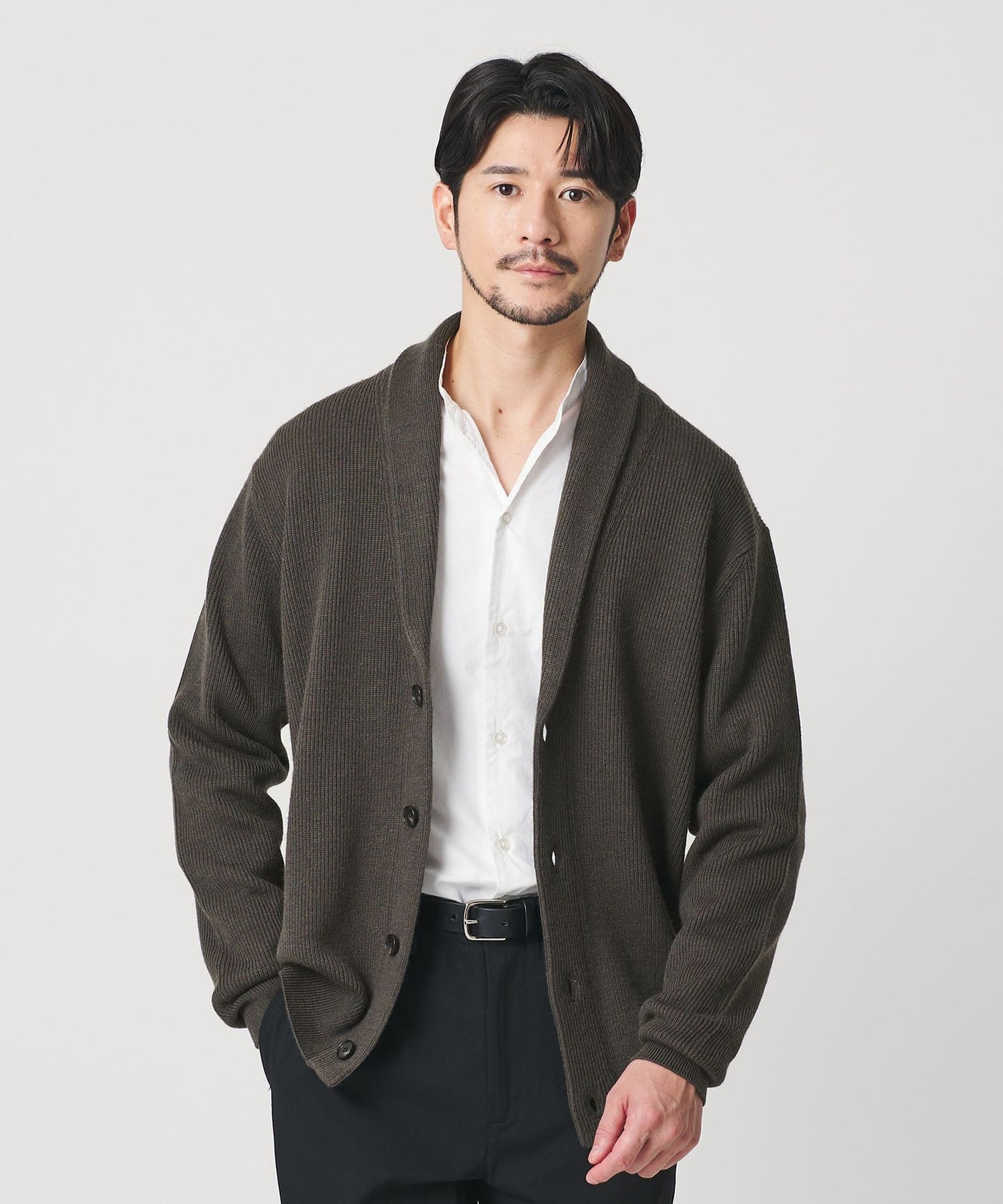 【BEAUTY&YOUTH】WARDROBE SMART系列 羊毛混紡羅紋編織圍領開襟外套