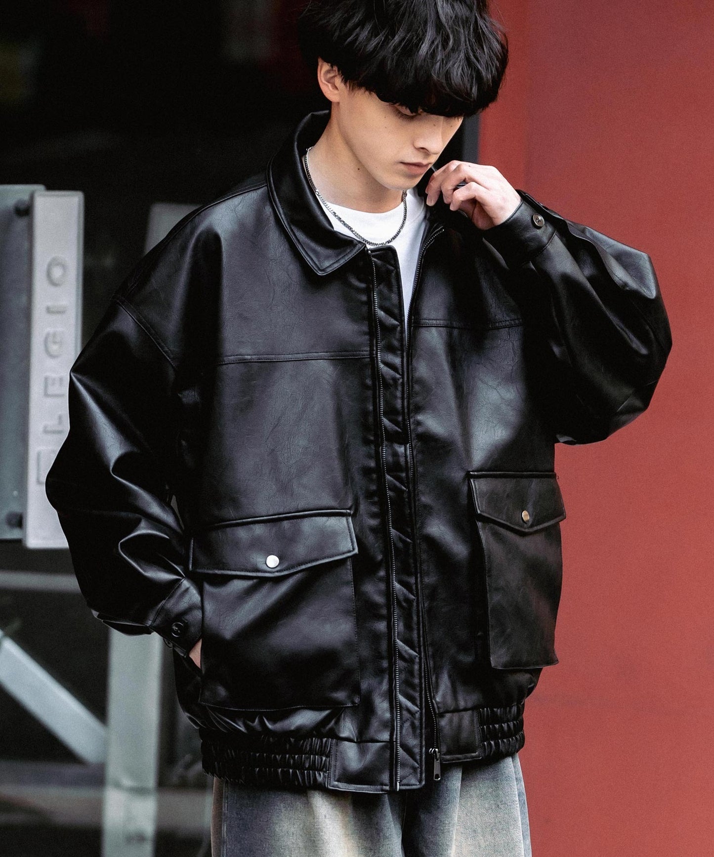 【Rocky Monroe】寬鬆版PU皮革G-1飛行外套 飛行夾克/可自由更換毛領