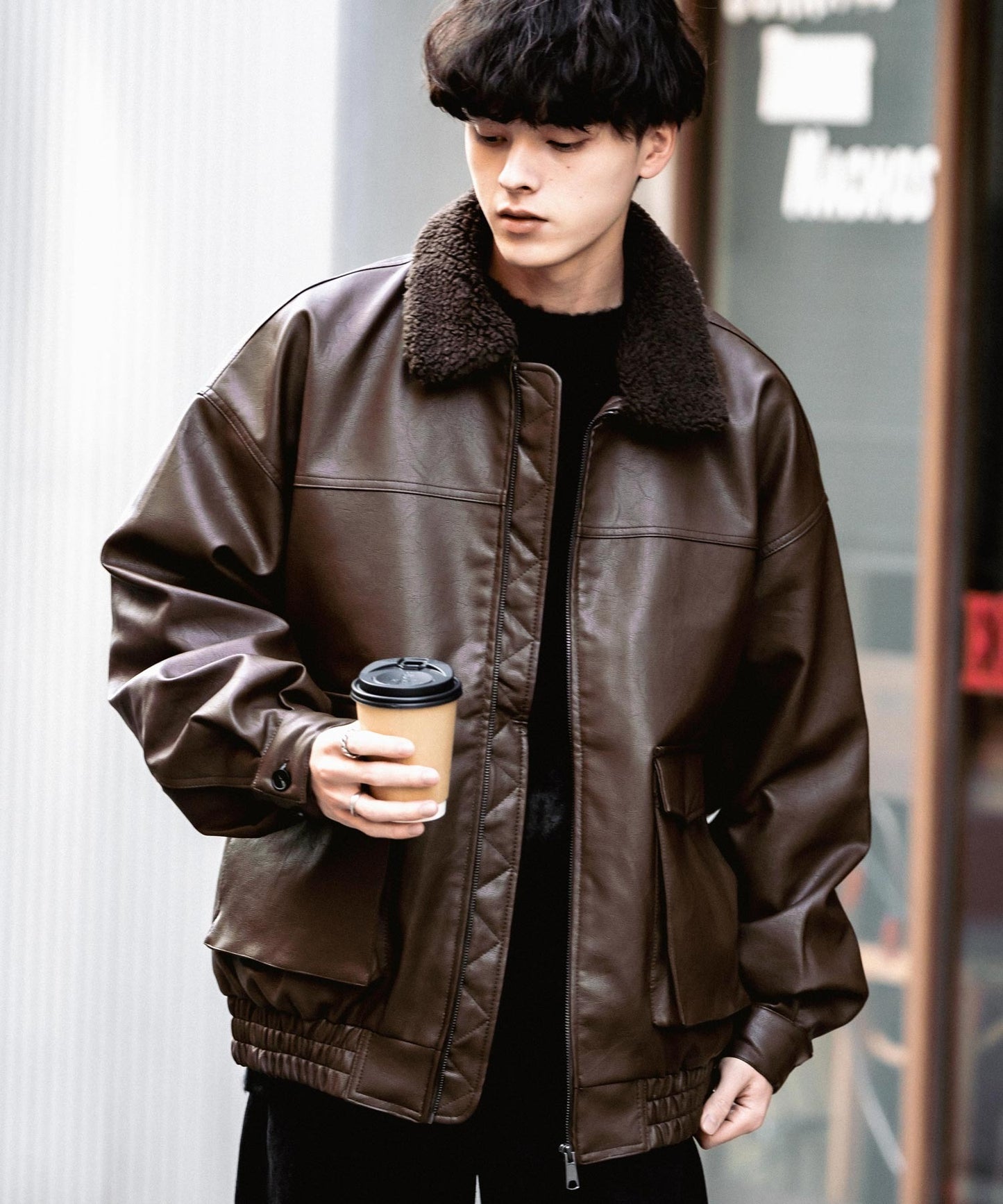 【Rocky Monroe】寬鬆版PU皮革G-1飛行外套 飛行夾克/可自由更換毛領