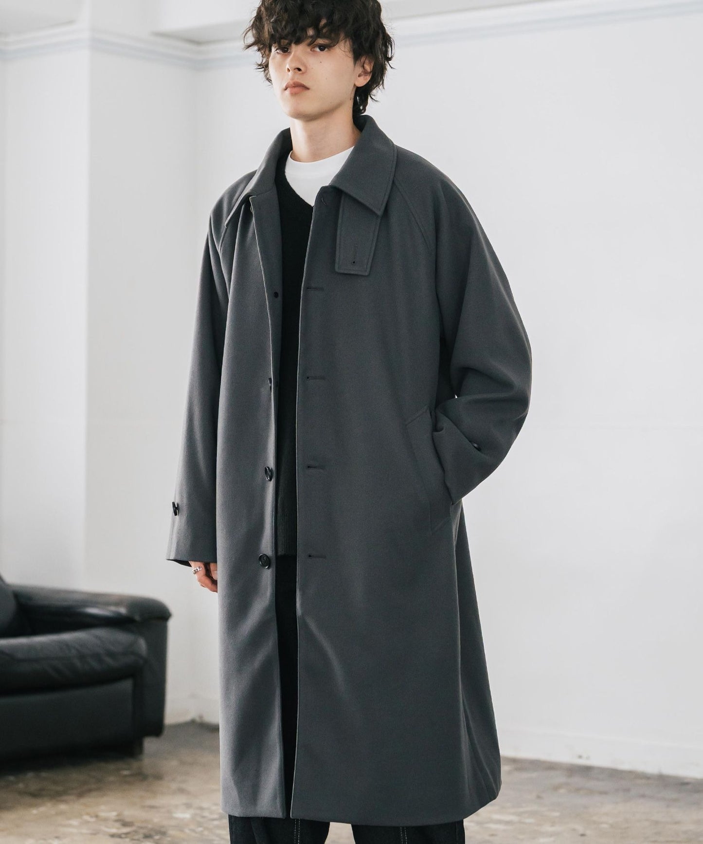 【Rocky Monroe】寬鬆版 T/M 萊格蘭袖長版單排扣大衣/兩用下巴帶立領設計