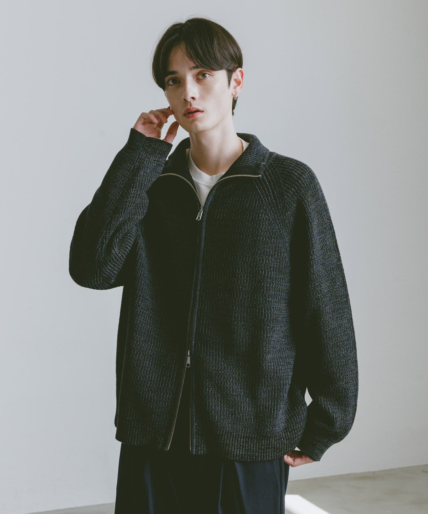 【RAGEBLUE】 畦編立領拉鍊針織外套