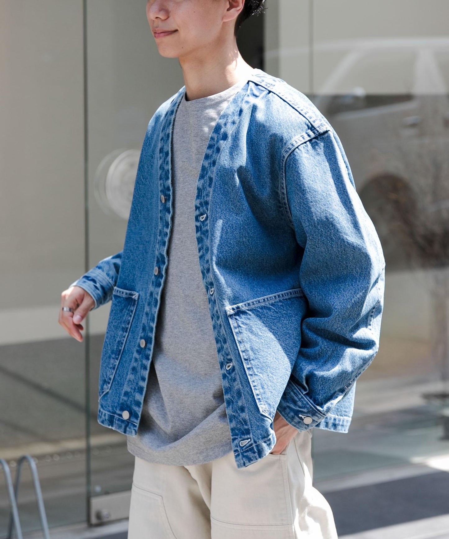 【URBAN RESEARCH DOORS】FORK&SPOON JF 丹寧無領牛仔外套 夾克