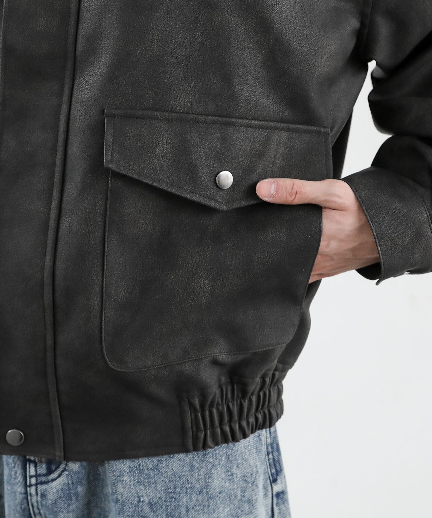 【ASTRONOMY】復古仿舊PU皮革短版飛行外套