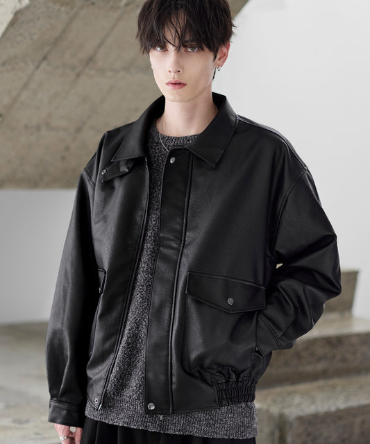 【ASTRONOMY】復古仿舊PU皮革短版飛行外套