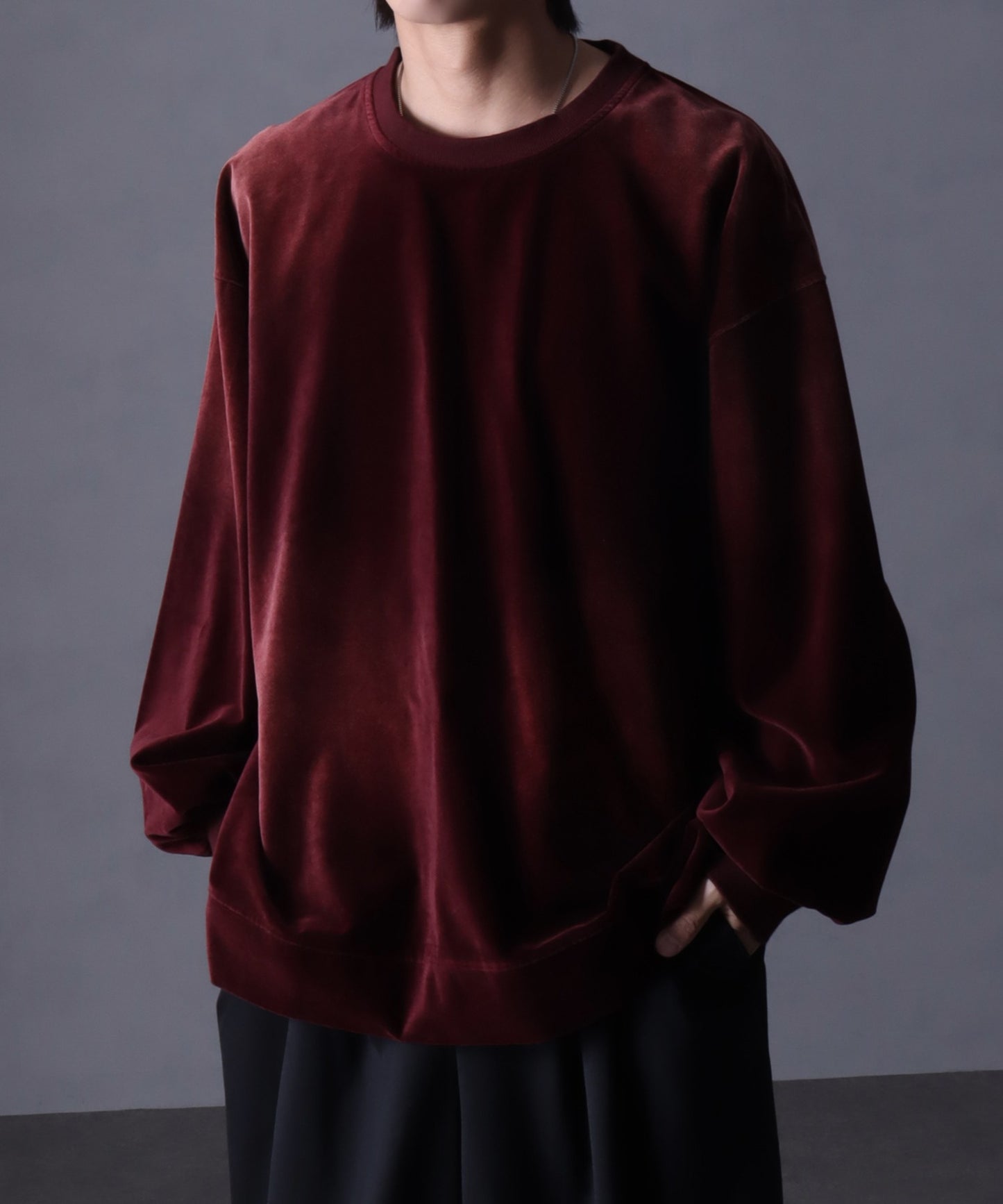 【Art re A】welise 復古天鵝絨圓領寬鬆長袖T恤