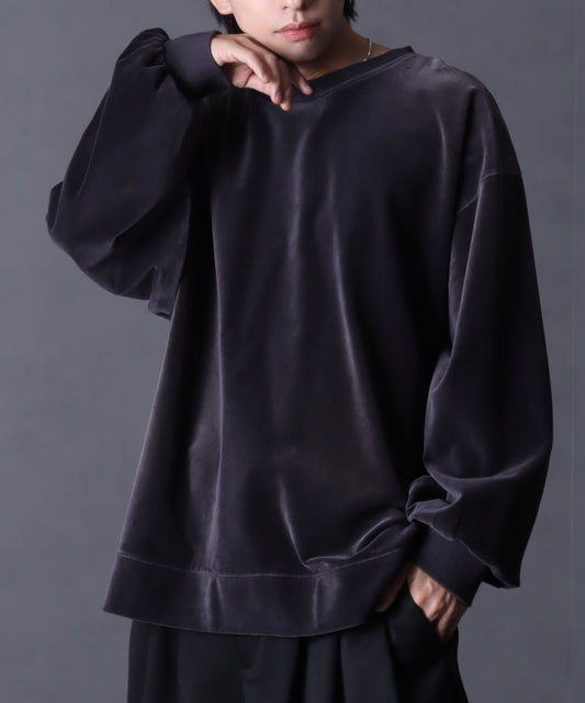 【Art re A】welise 復古天鵝絨圓領寬鬆長袖T恤