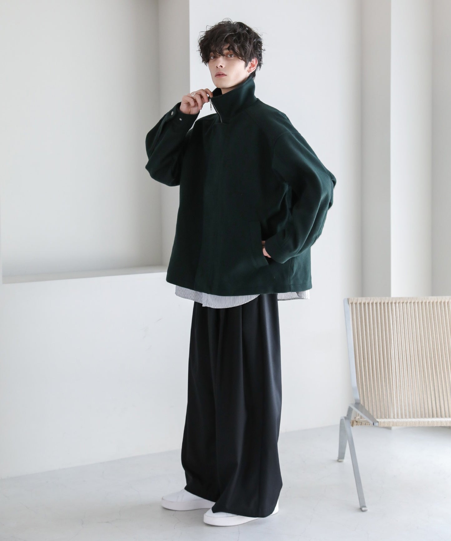 【ASTRONOMY】落肩寬鬆版梅爾頓立領拉鍊外套