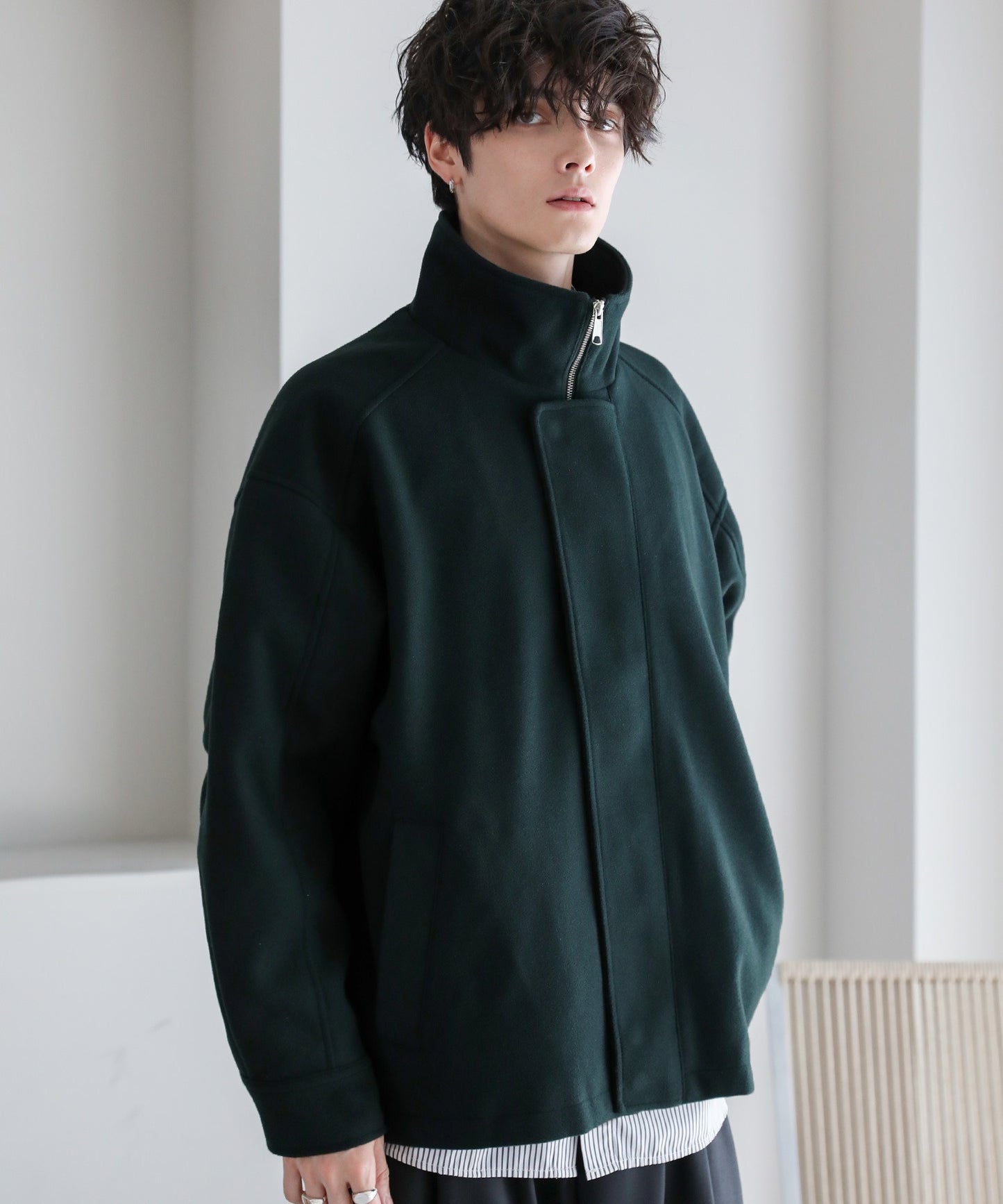 【ASTRONOMY】落肩寬鬆版梅爾頓立領拉鍊外套