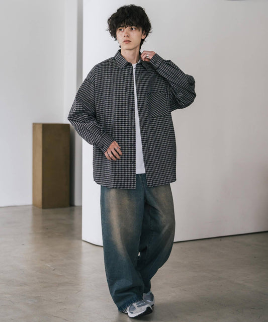 【Rocky Monroe】寬鬆版法蘭絨格紋襯衫