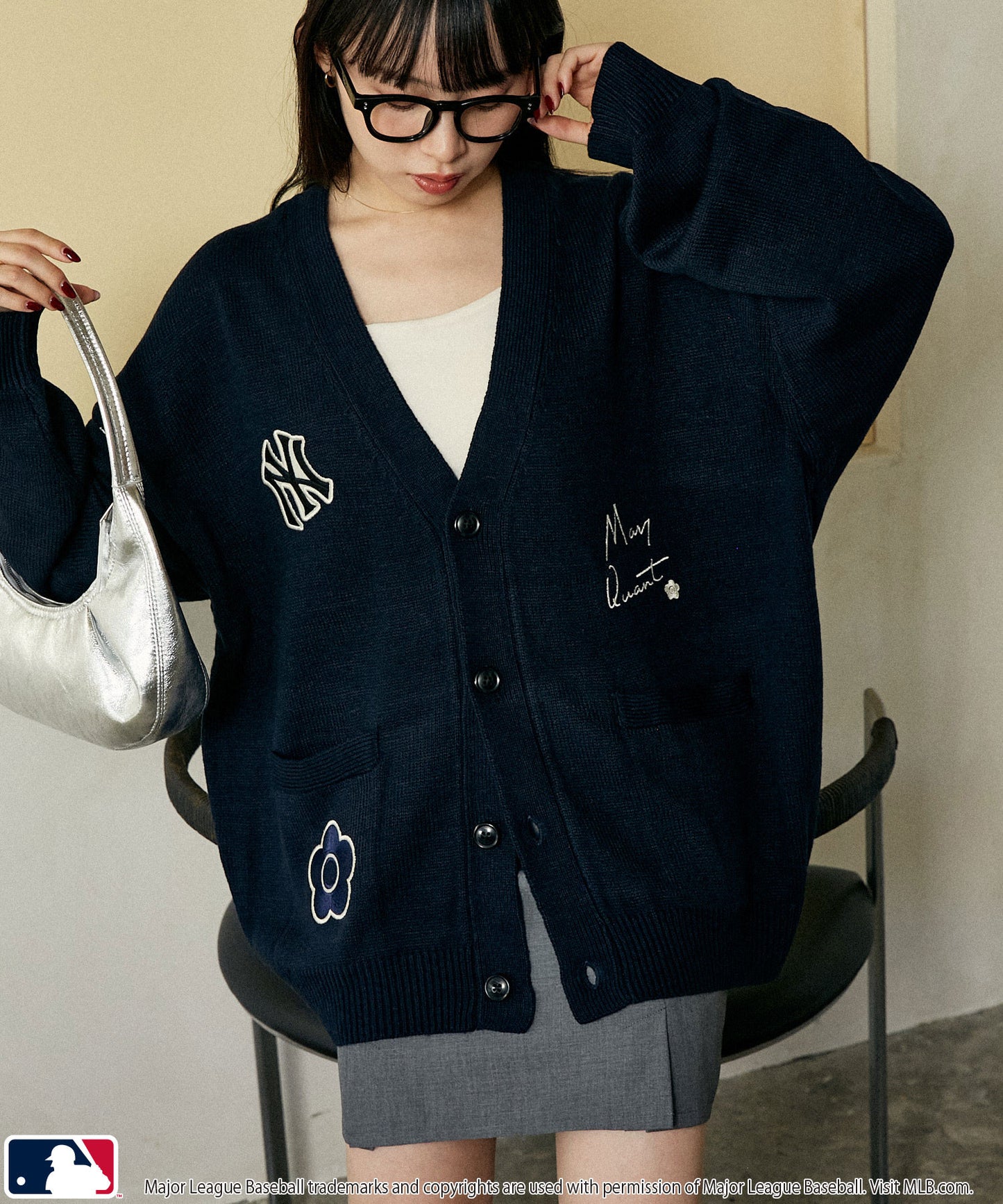 【PUBLUX】MLB × MARY QUANT 聯名款 LOGO刺繡針織開襟衫