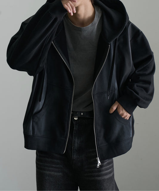 【Art re A】welise 質感仿舊加工PU皮革拼接連帽外套 日本預購