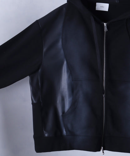 【Art re A】welise 質感仿舊加工PU皮革拼接連帽外套 日本預購