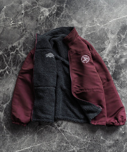 【Rocky Monroe】雙面設計 寬鬆版圓形LOGO刺繡立領長毛絨外套