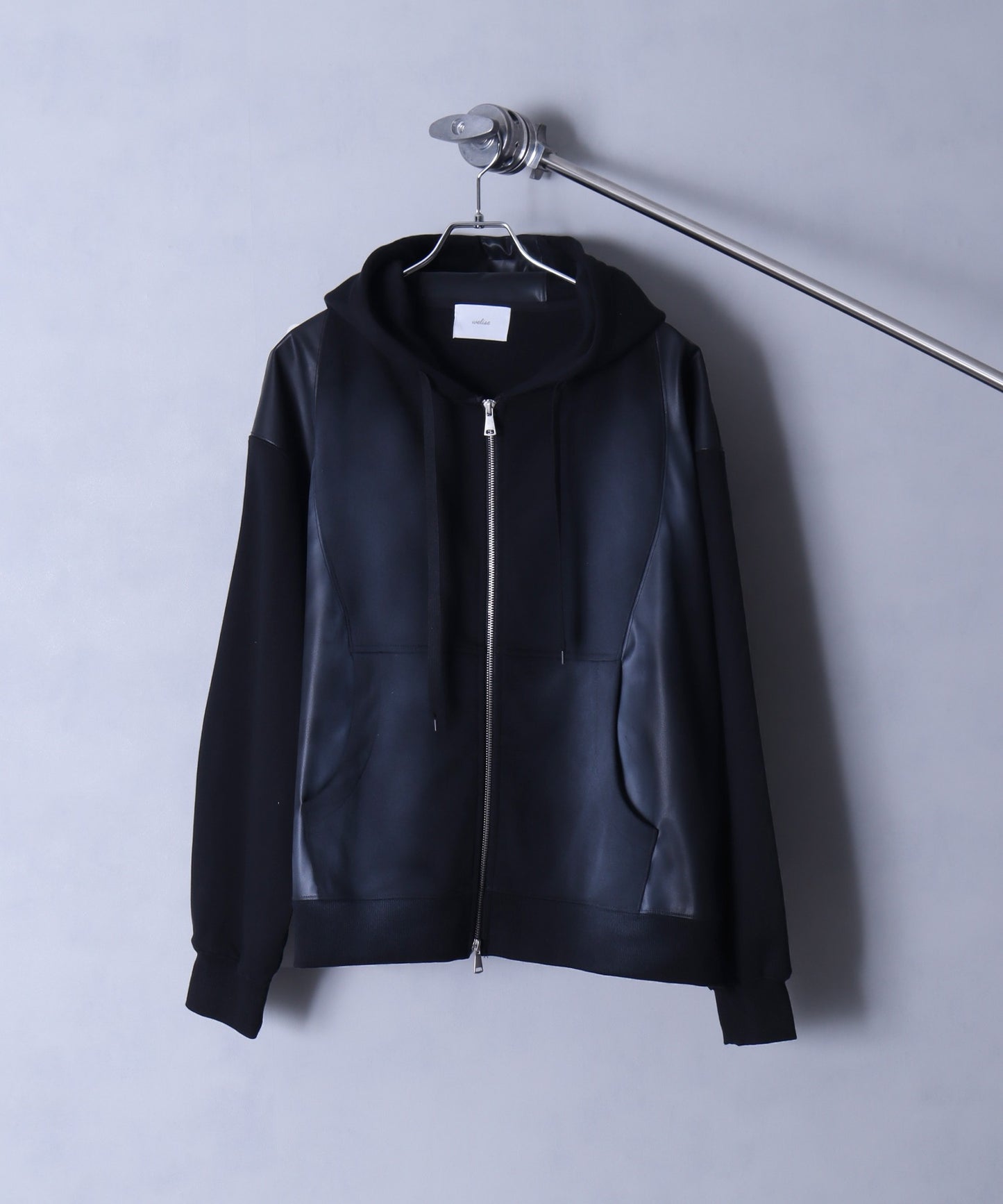 【Art re A】welise 質感仿舊加工PU皮革拼接連帽外套 日本預購