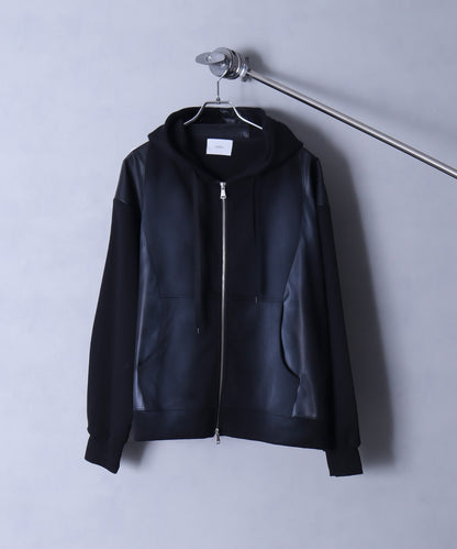 【Art re A】welise 質感仿舊加工PU皮革拼接連帽外套 日本預購