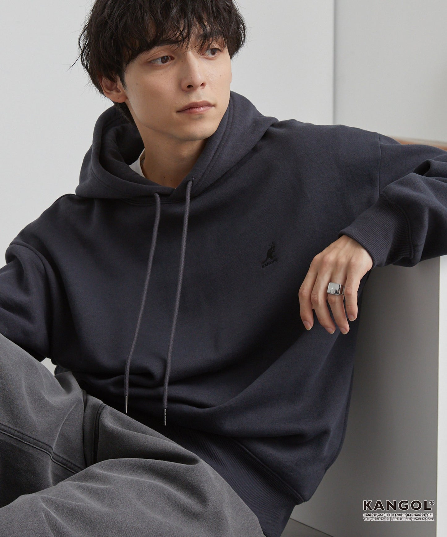 【MONO-MART】KANGOL刺繡LOGO寬版舒適 內刷毛 帽T