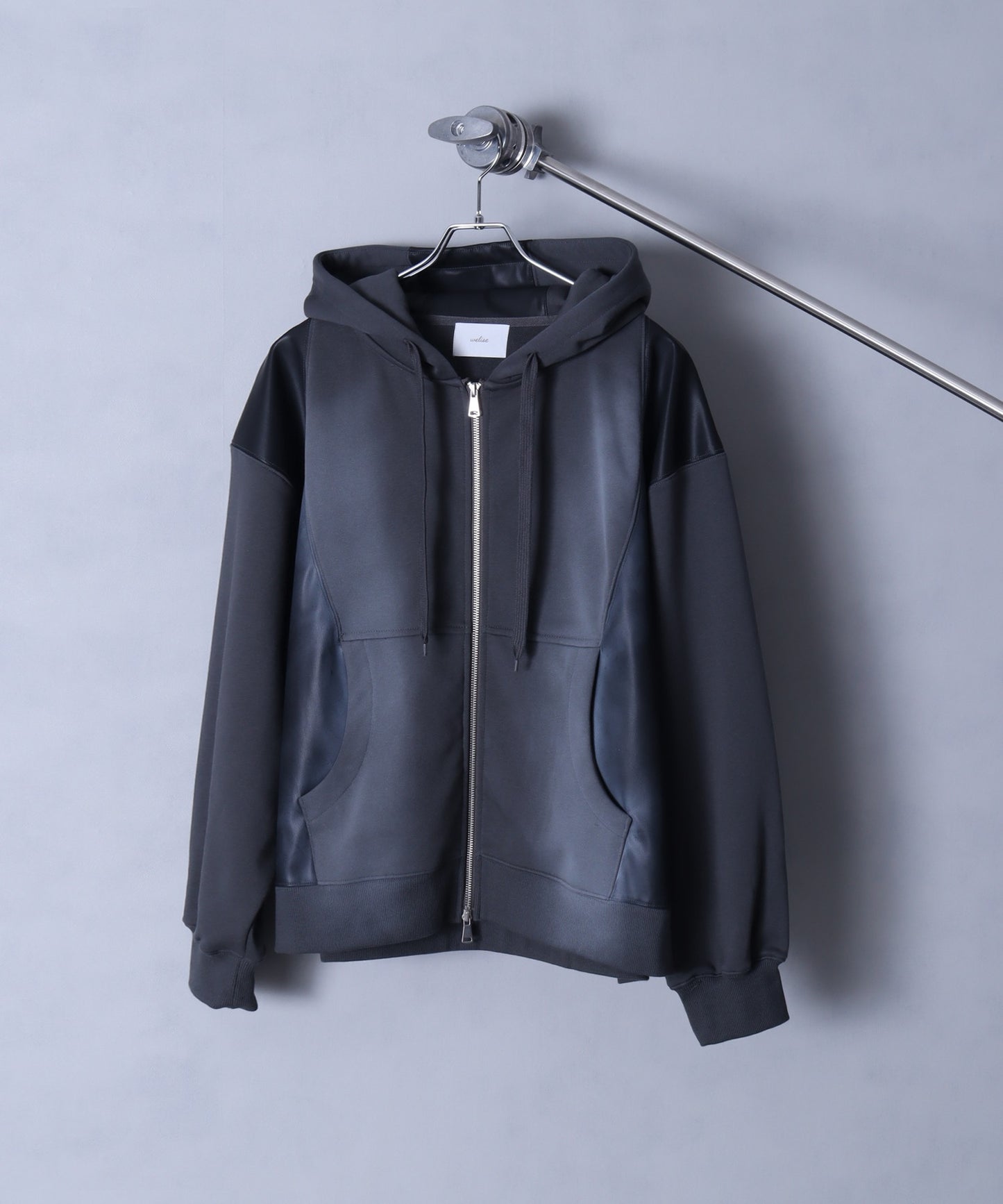 【Art re A】welise 質感仿舊加工PU皮革拼接連帽外套 日本預購