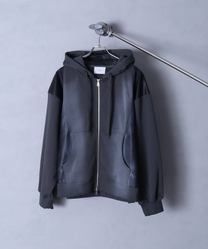 【Art re A】welise 質感仿舊加工PU皮革拼接連帽外套 日本預購