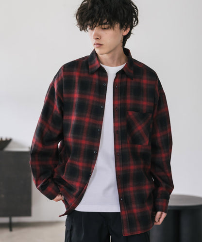 【Rocky Monroe】寬鬆版法蘭絨格紋襯衫