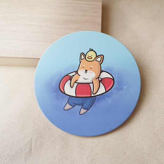 【武士汪汪】鶯歌陶瓷吸水杯墊-夏日消暑趣