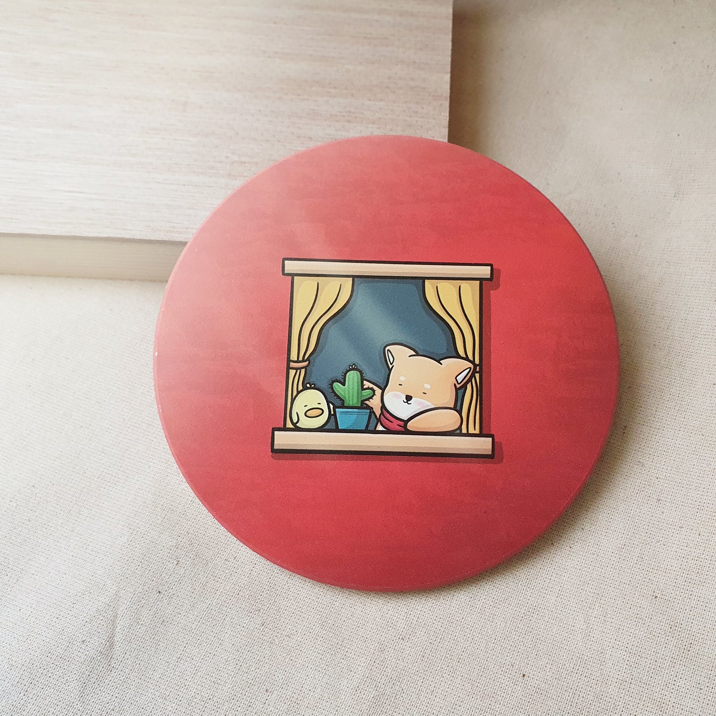 【武士汪汪】鶯歌陶瓷吸水杯墊-柴柴的悠閒午後