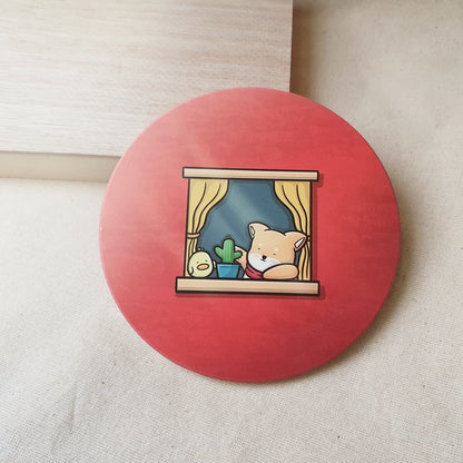 【武士汪汪】鶯歌陶瓷吸水杯墊-柴柴的悠閒午後