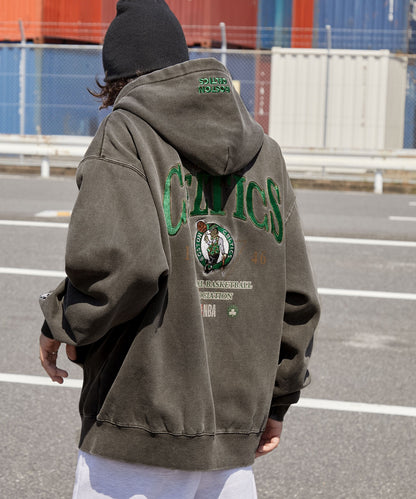 【EMMA CLOTHES】NBA系列 波士頓賽爾提克 復古街頭 刺繡內刷毛連帽外套 日本預購
