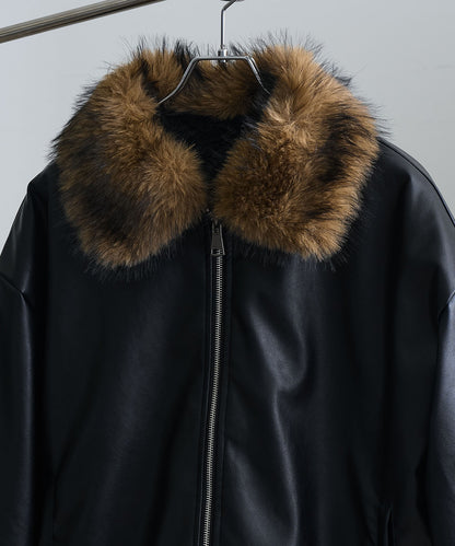 【Art re A】welise 質感PU皮革x可拆式毛領飛行外套