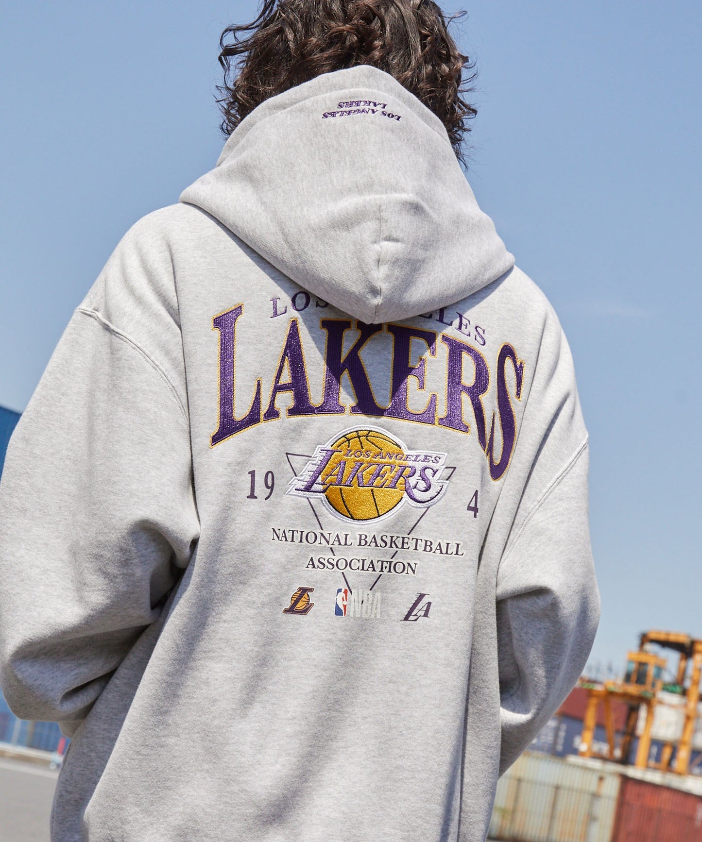 【EMMA CLOTHES】NBA系列 洛杉磯湖人 復古街頭 刺繡內刷毛連帽外套 日本預購