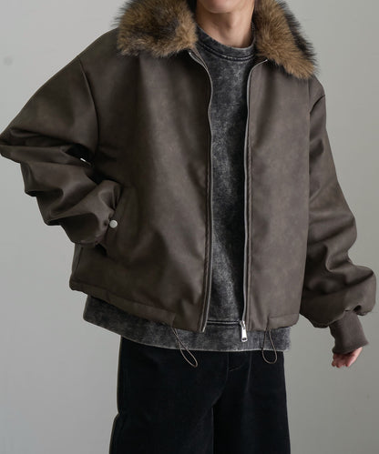 【Art re A】welise 質感PU皮革x可拆式毛領飛行外套
