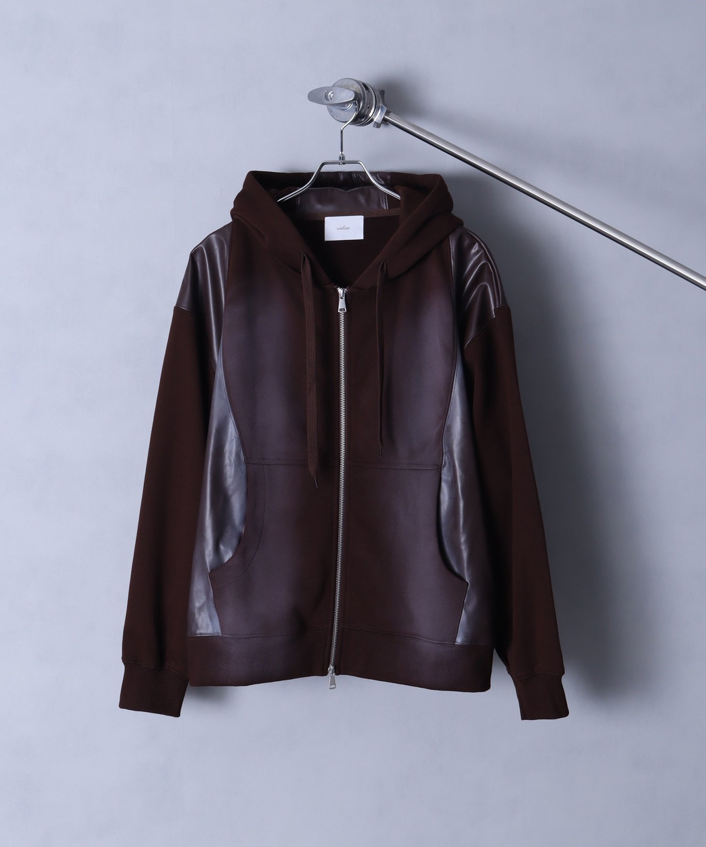 【Art re A】welise 質感仿舊加工PU皮革拼接連帽外套 日本預購