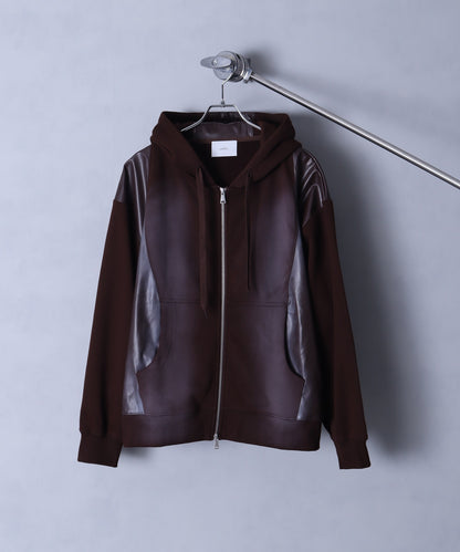 【Art re A】welise 質感仿舊加工PU皮革拼接連帽外套 日本預購