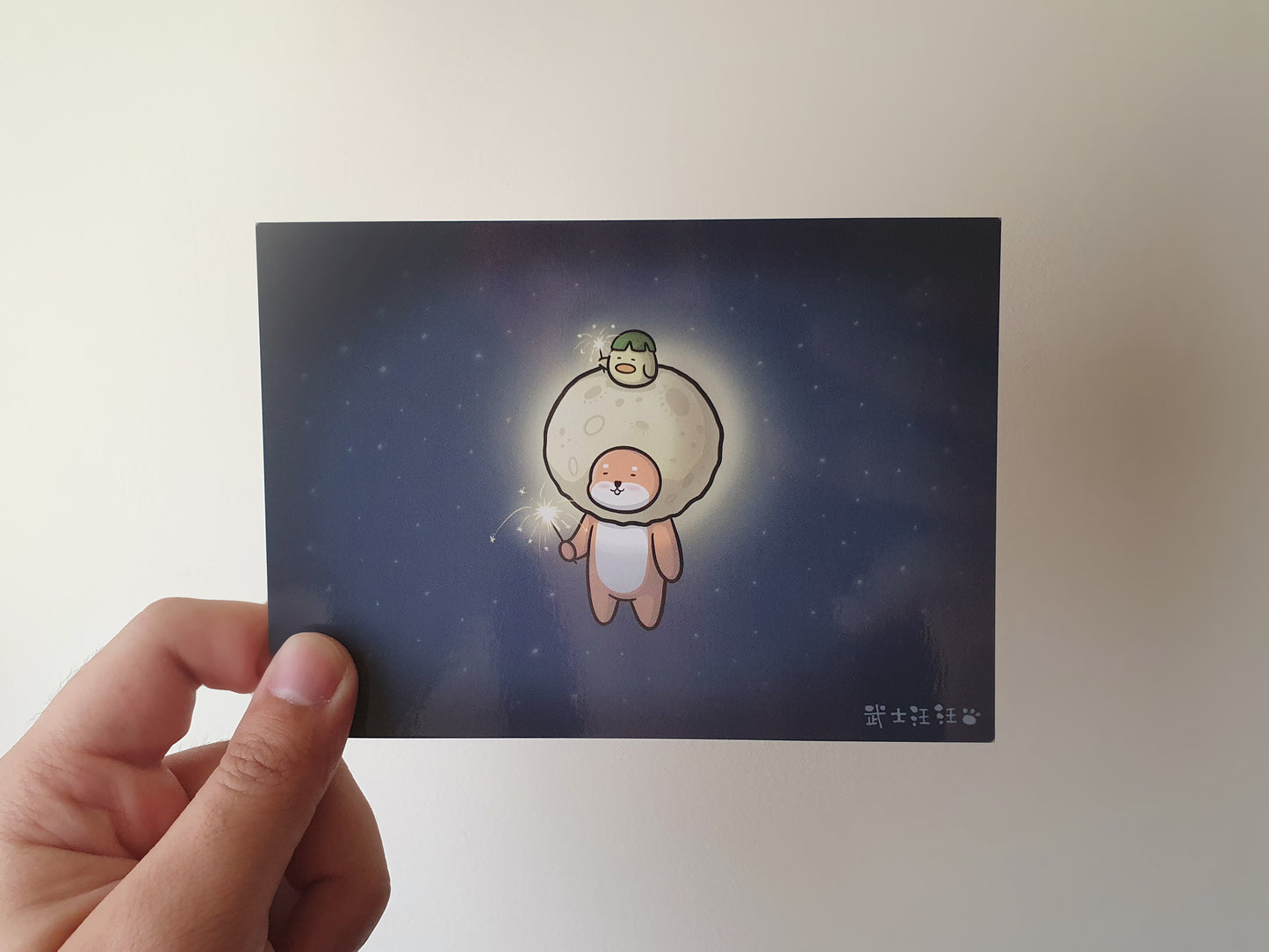 【武士汪汪】插畫商品 明信片-中秋節 一起玩仙女棒吧!