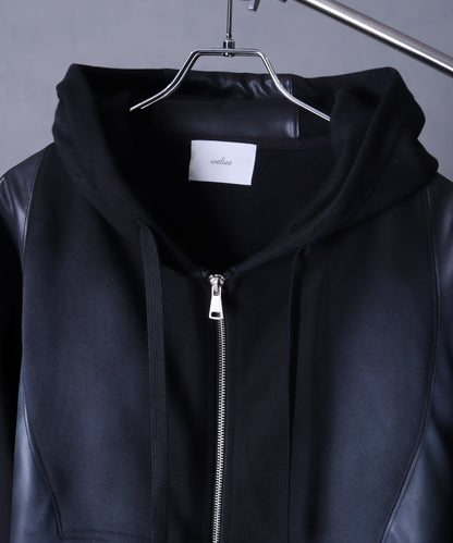 【Art re A】welise 質感仿舊加工PU皮革拼接連帽外套 日本預購