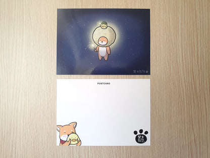 【武士汪汪】插畫商品 明信片-中秋節 一起玩仙女棒吧!