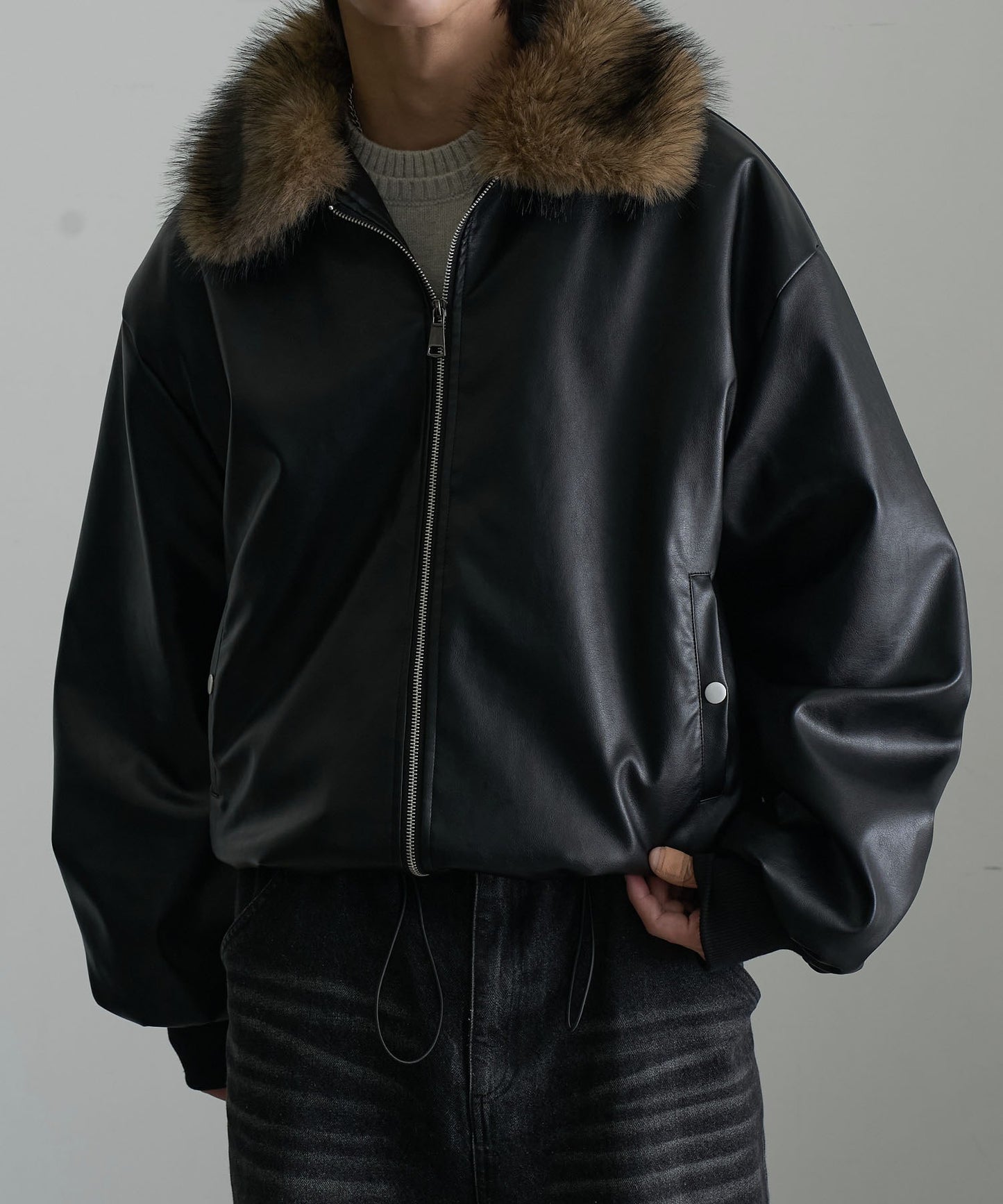 【Art re A】welise 質感PU皮革x可拆式毛領飛行外套