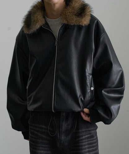【Art re A】welise 質感PU皮革x可拆式毛領飛行外套