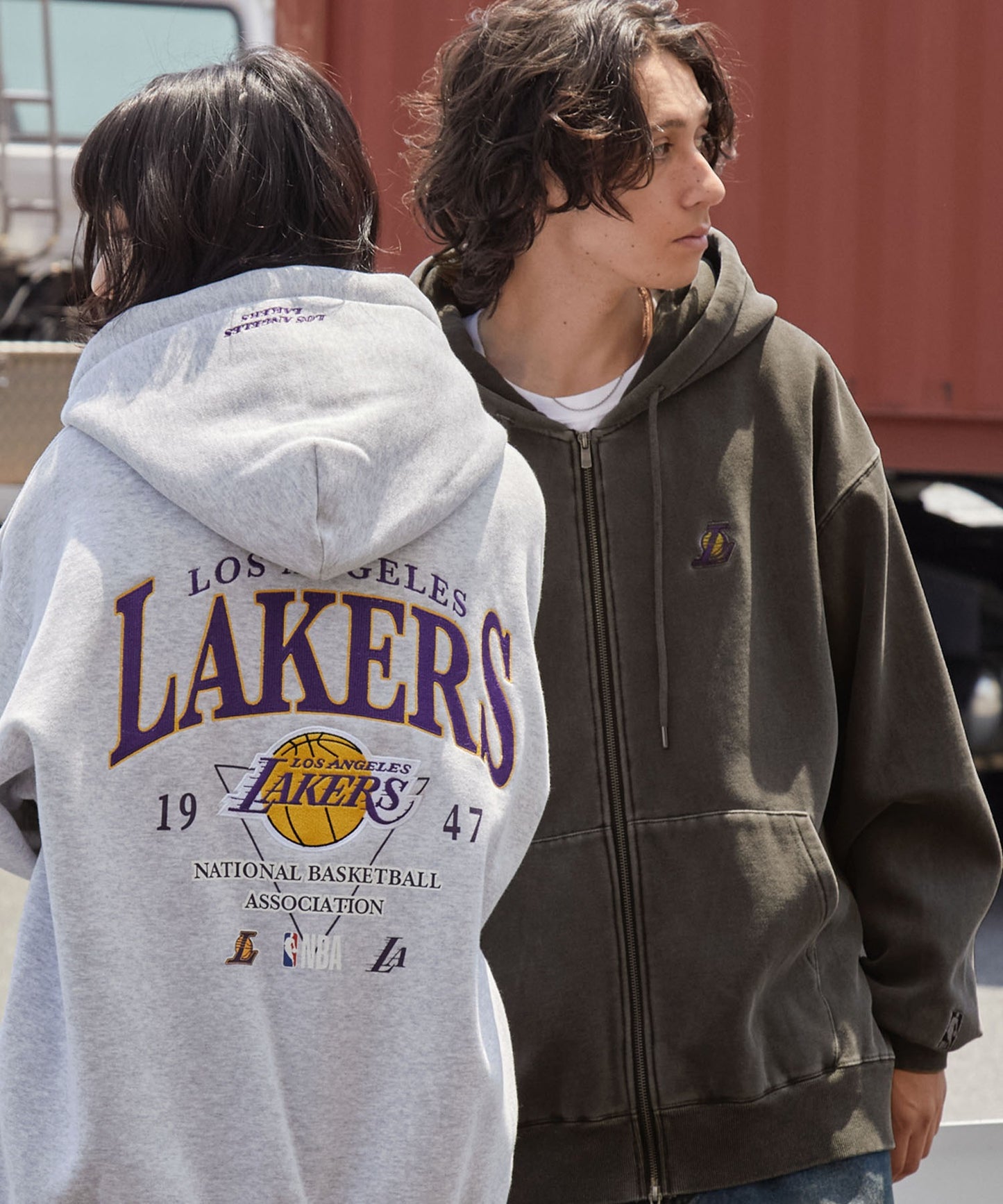 【EMMA CLOTHES】NBA系列 洛杉磯湖人 復古街頭 刺繡內刷毛連帽外套 日本預購